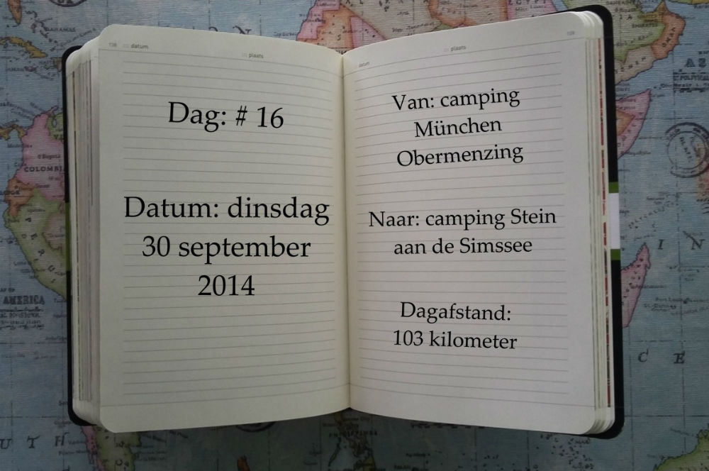 Op dag 16, dinsdag 30 september 2014, fietsten we 103 kilometer van camping München Obermenzing naar camping Stein aan de Simssee